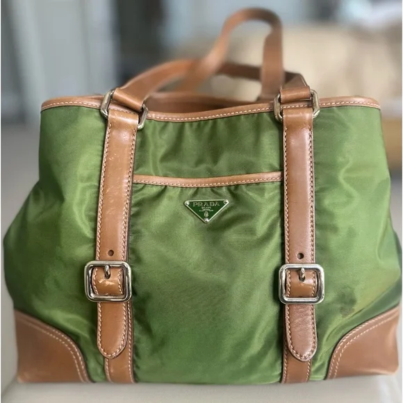 Bags | Original Vintage Prada Green Nylon Tote Bag Used